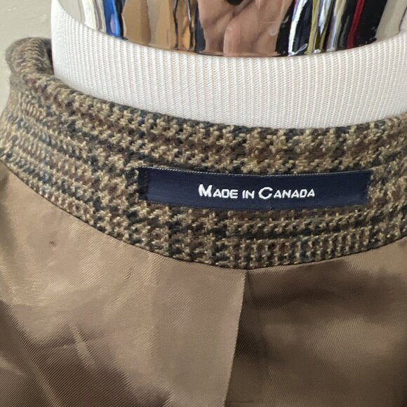 Chaps Ralph Lauren Wool Plaid Blazer Mens 46 R Vintage 80's Jacket Tan Blue Coat - Picture 7 of 10